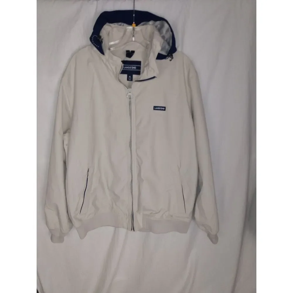 Lands End ivory Mesh Lined Jacket Mens XL 46-48 Bomber‎ Coat Nylon